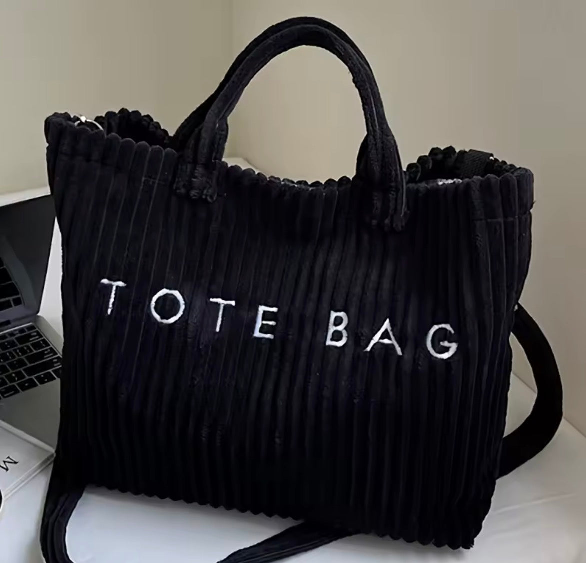 Large Capacity Striped Velvet Handbag
