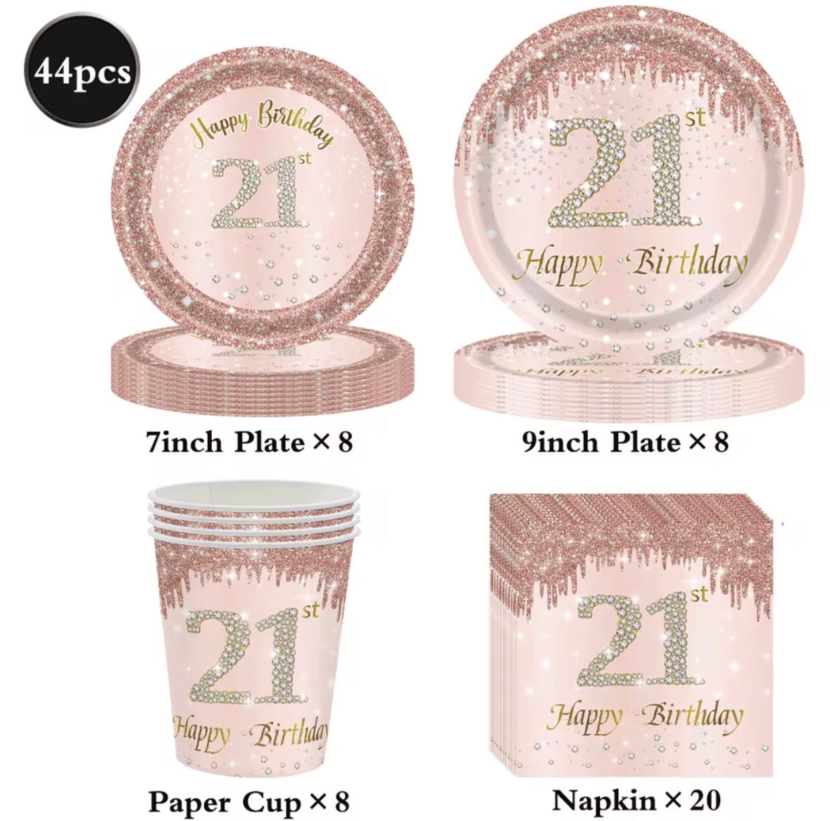 44pc Disposable Birthday Tableware