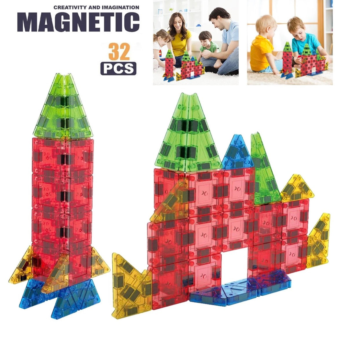 32Pcs Magnetic Building Tiles Set