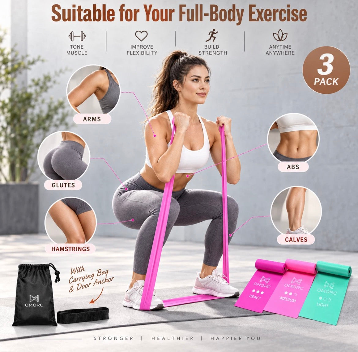 5 Piece Latex Resistance Bands Set