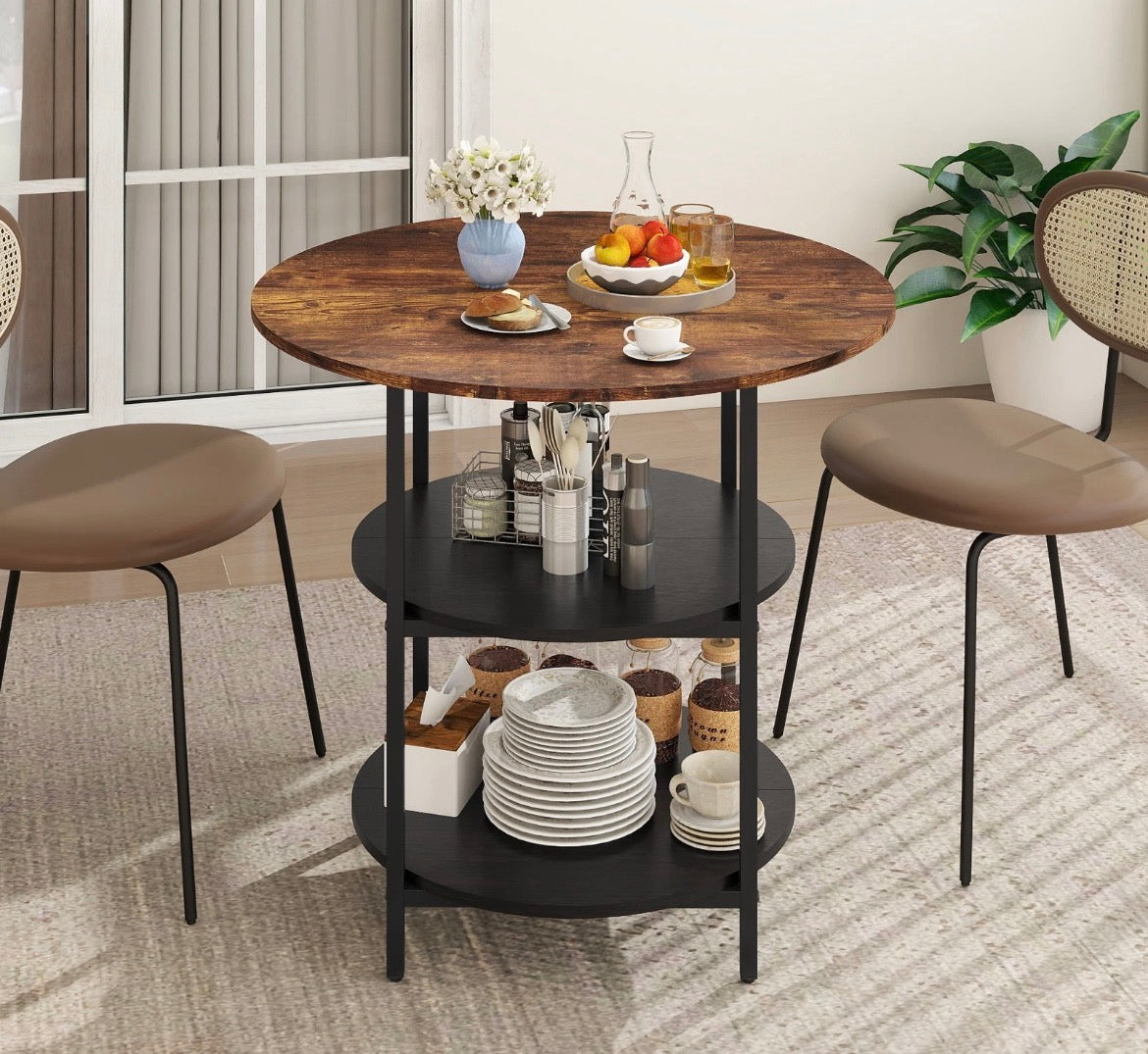 Round Dining Table with Storage Shelf