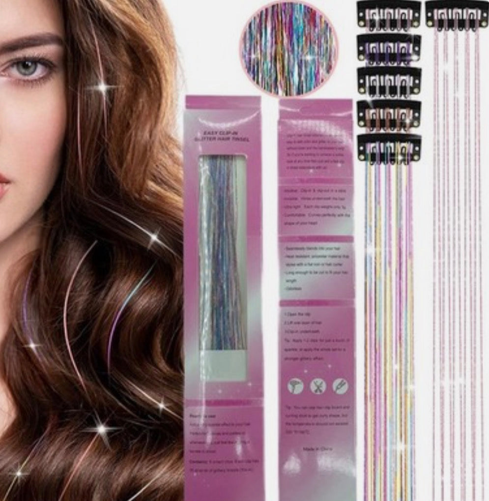 Gold Hair Tinsel Pack of 12 Pcs Clip