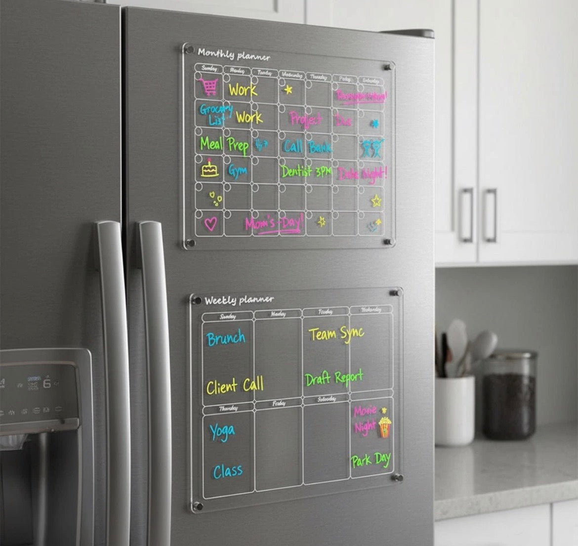 Set of 2 Acrylic Magnetic Weekly and Monthly Planner Fridge