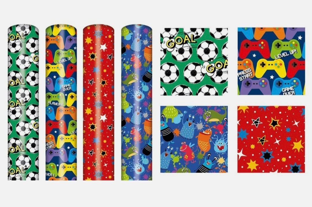 4 Rolls Of Boys Birthday Wrapping Paper