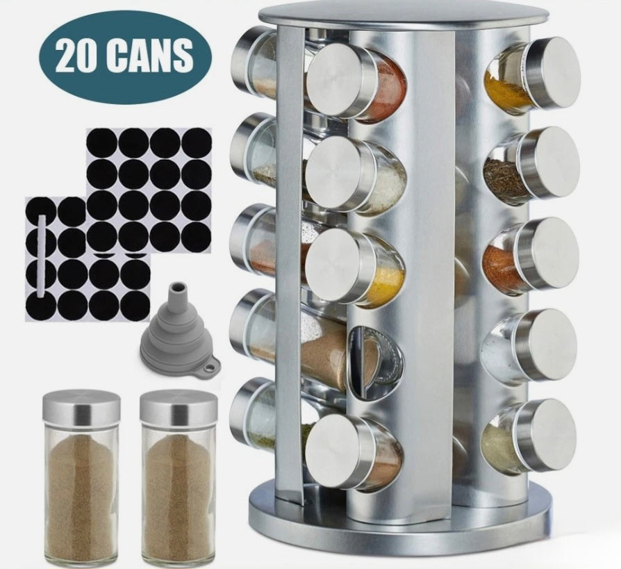 Rotating Spice Rack With 20 Jars