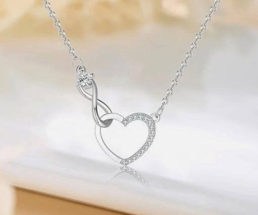 Womens 925 Sterling Silver Infinity Heart Necklace