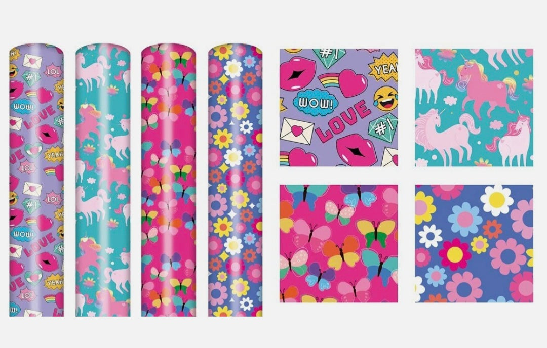 4 Rolls Of Girls Birthday Wrapping Paper