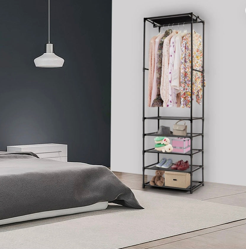 Black Garment Hanging Rack With Storage