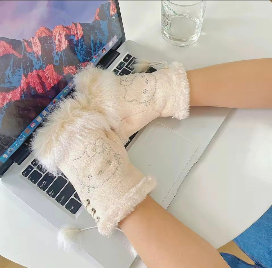 Fur Half Finger Gloves