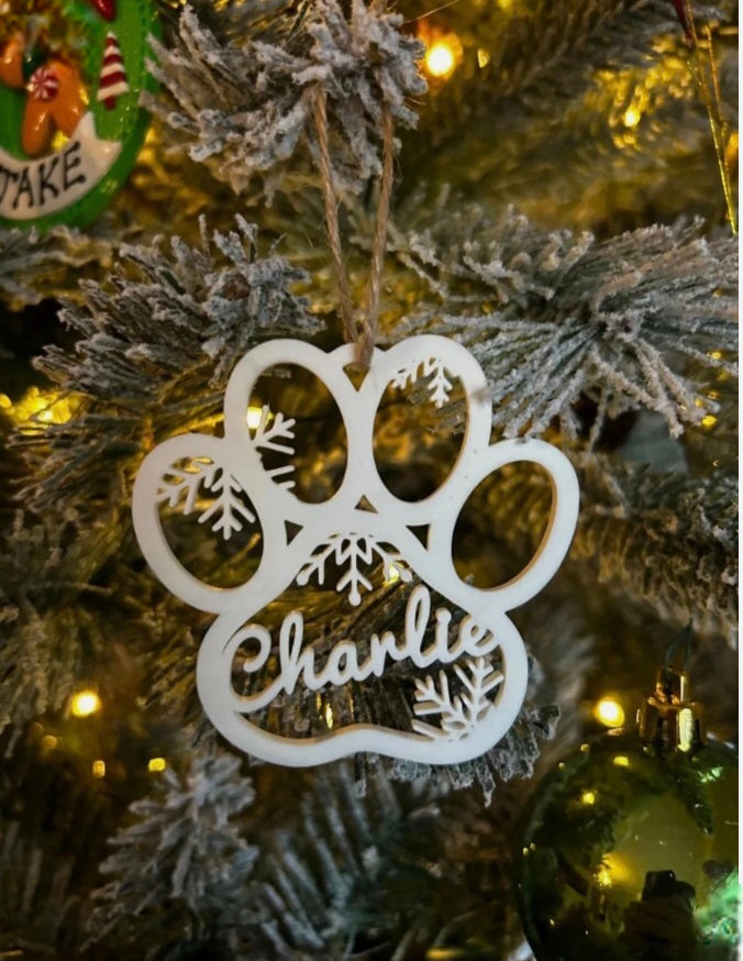 Personalised Christmas Dog Paw Decoration
