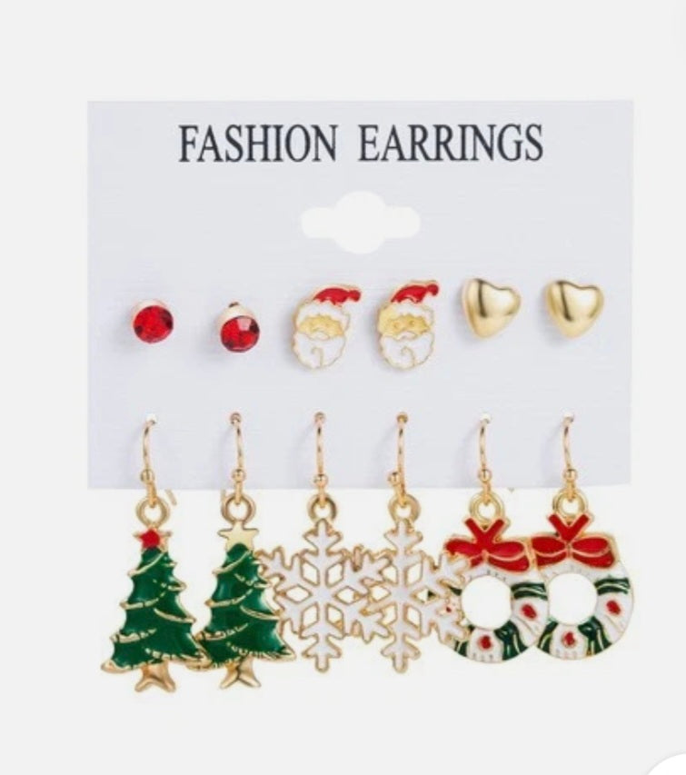 6 Pairs Christmas Novelty Earrings