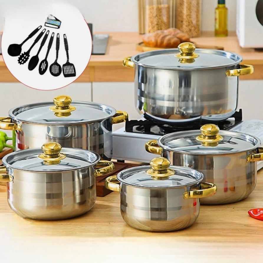 Set Of Stainless Steel Saucepans And Spatula Set