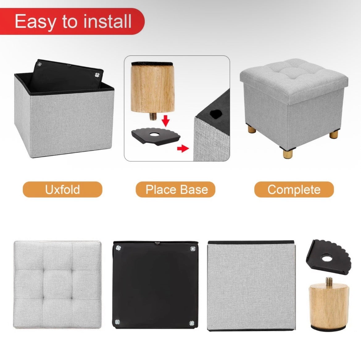 Folding Footstool Storage Stool Seat