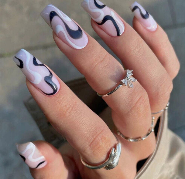 24Pcs Long Coffin Press On Nails 8