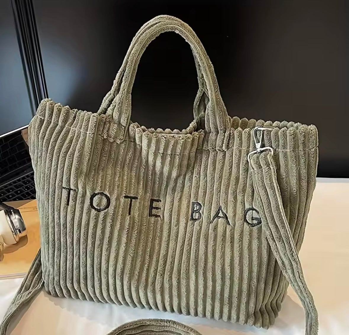 Large Capacity Striped Velvet Handbag