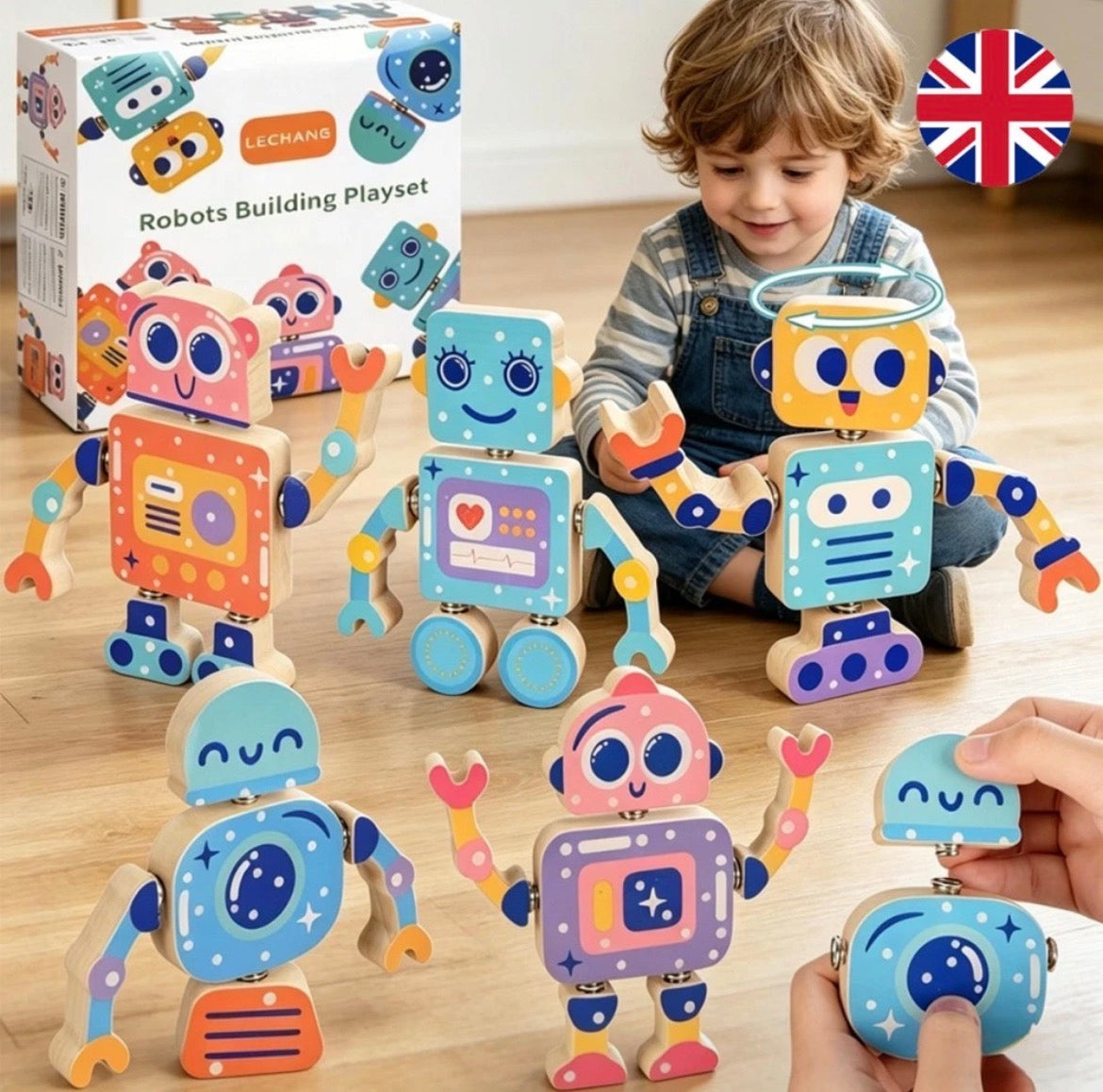 28PCS Robot Wooden Building Blocks Set