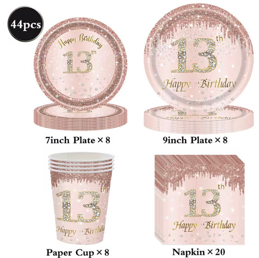 44pc Disposable Birthday Tableware