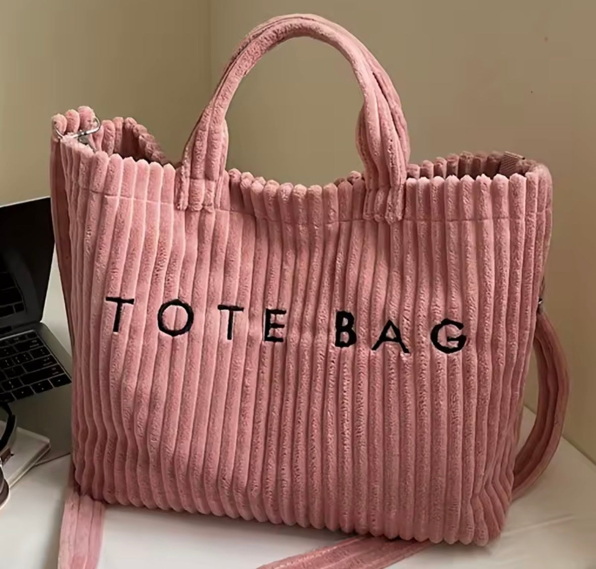 Large Capacity Striped Velvet Handbag
