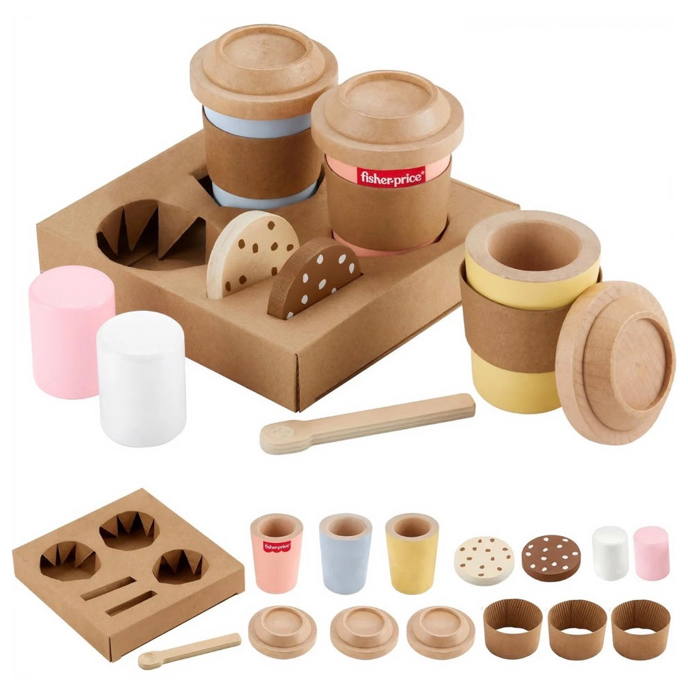 Wood Pretend Play Cafe To Go Coffee Shop Playset 15-Piece – Pretty ...
