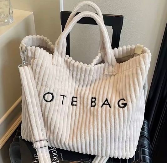Large Capacity Striped Velvet Handbag