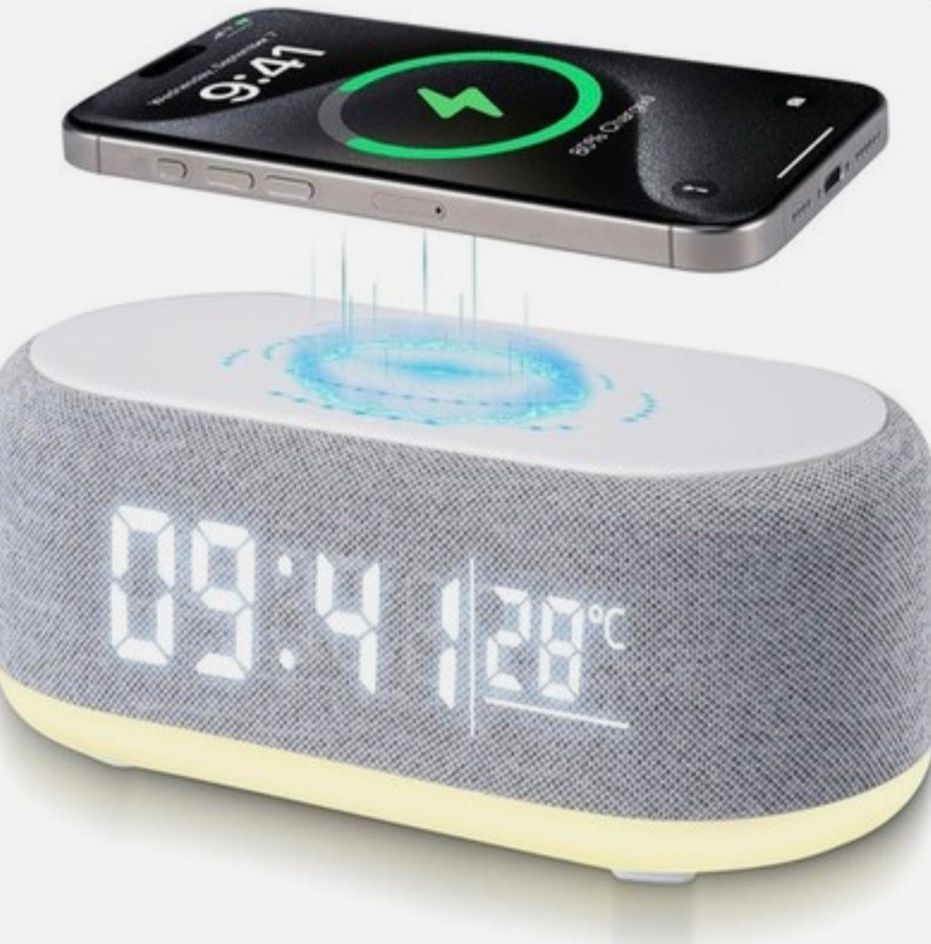 4in1 Alarm Clock Wireless Charger With Night Light Thermometer