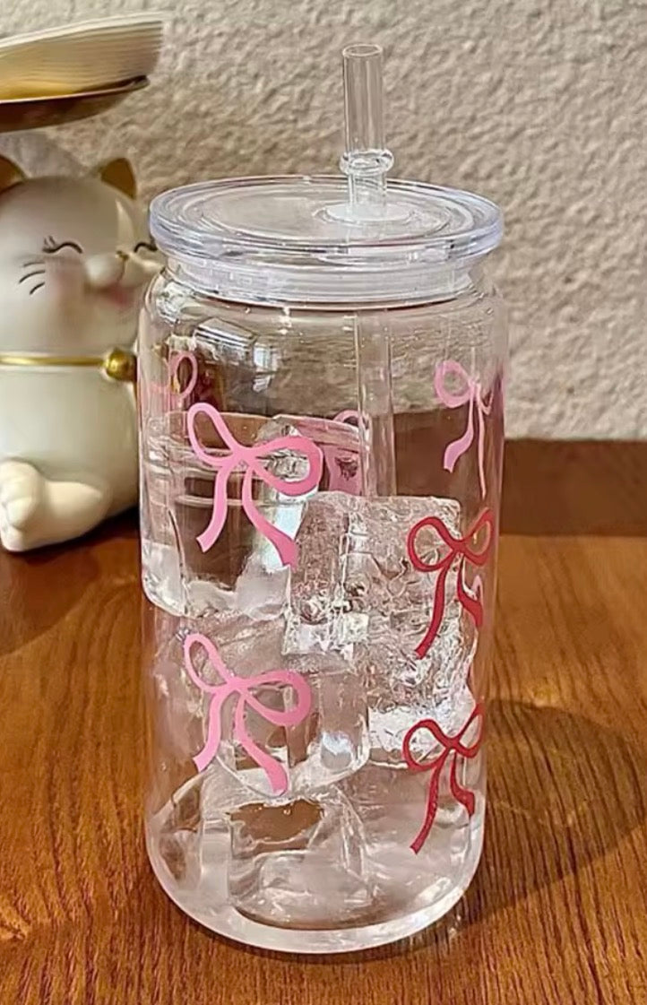 500ml Bow Plastic Cups With Lids And Straws