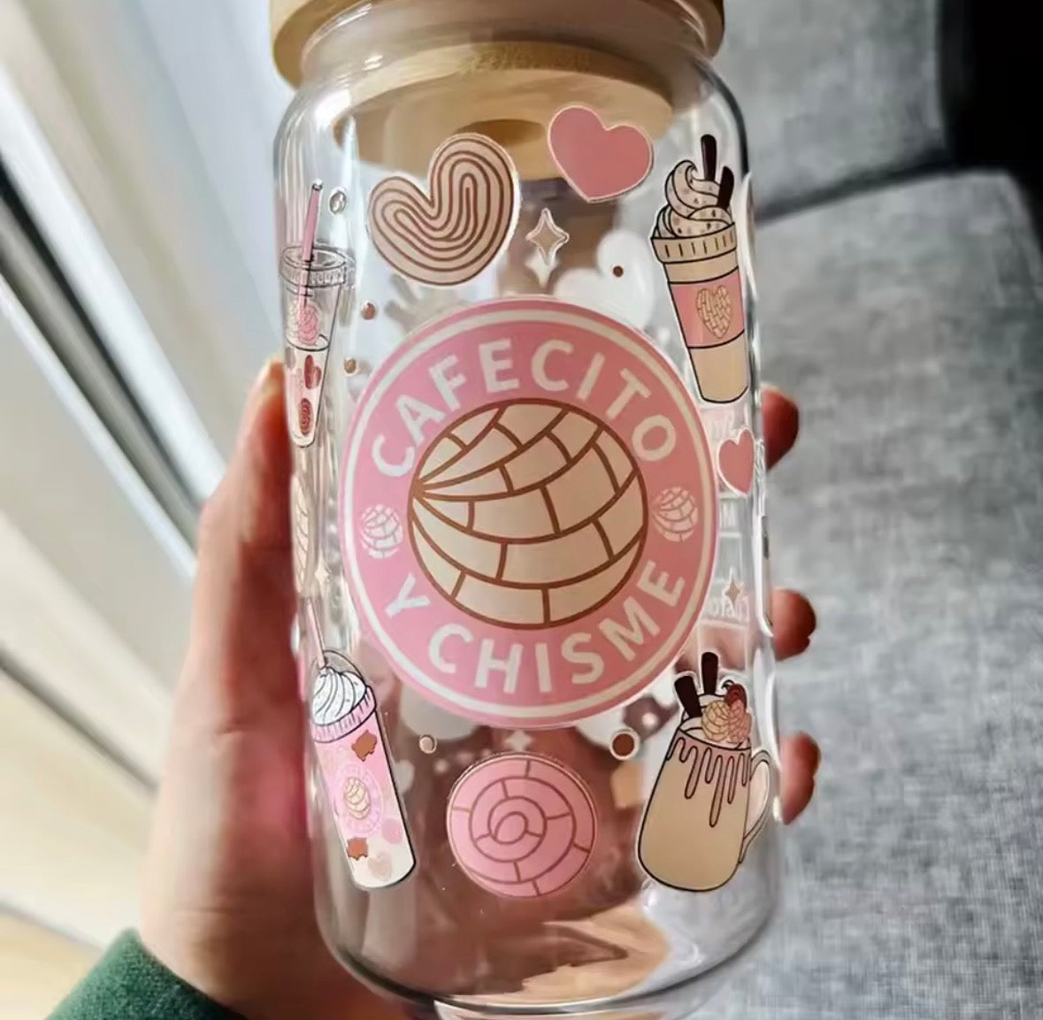 Dessert Pattern Glass With Bamboo Lid And Straw
