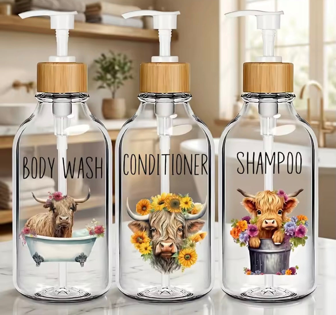 3Pcs Highland Cow Soap Dispenser