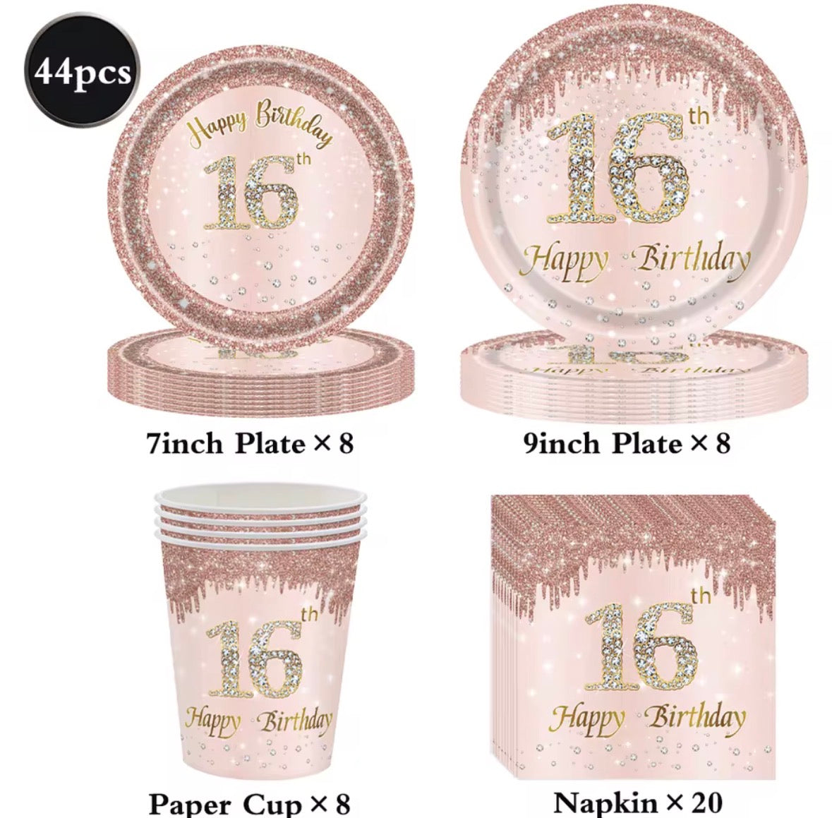 44pc Disposable Birthday Tableware
