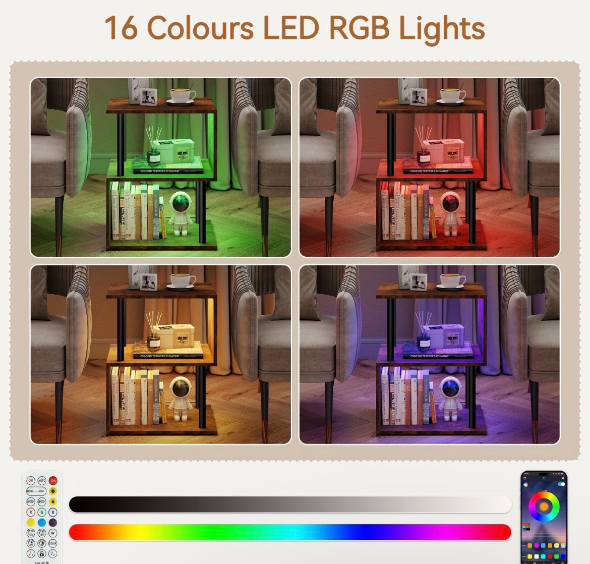 Bedside Table With LED Lights