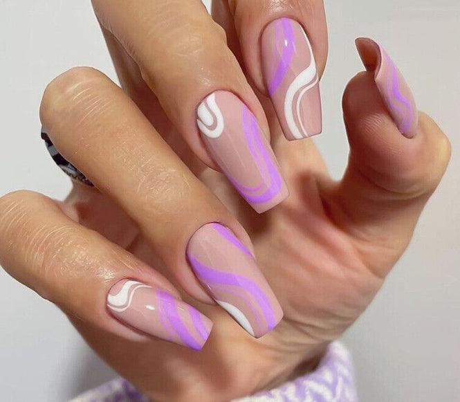 24Pcs Long Coffin Press On Nails 4