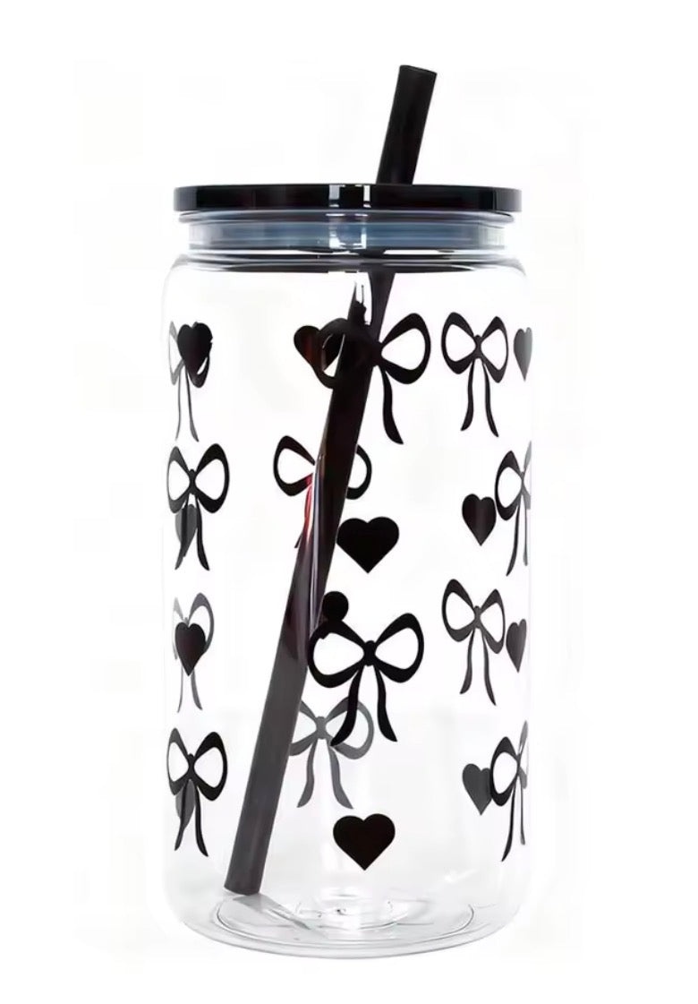 500ml Bow Plastic Cups With Lids And Straws