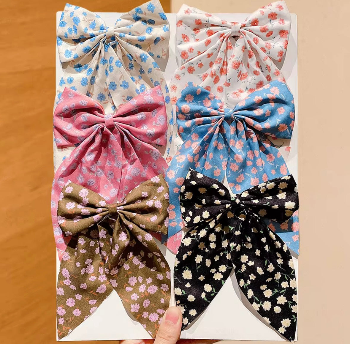 6pc Floral Bow Hair Clips