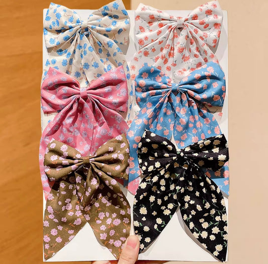 6pc Floral Bow Hair Clips