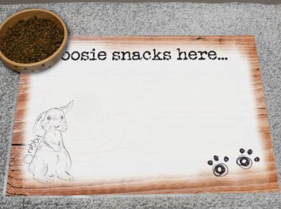 Personalised Scribble Bunny Pet Bowl Mat