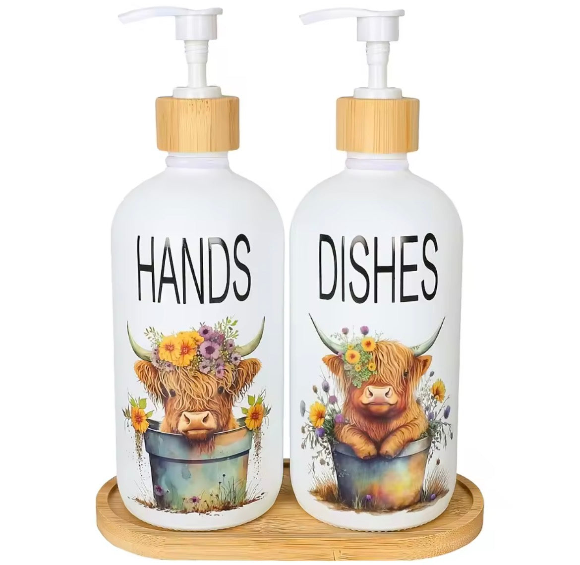 2Pcs Highland Cow Soap Dispenser with Tray
