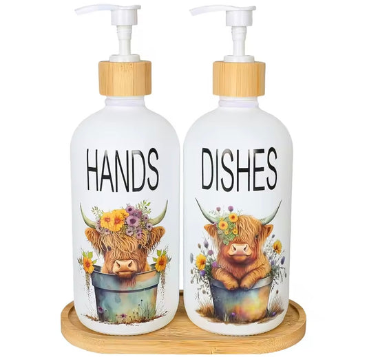 2Pcs Highland Cow Soap Dispenser with Tray