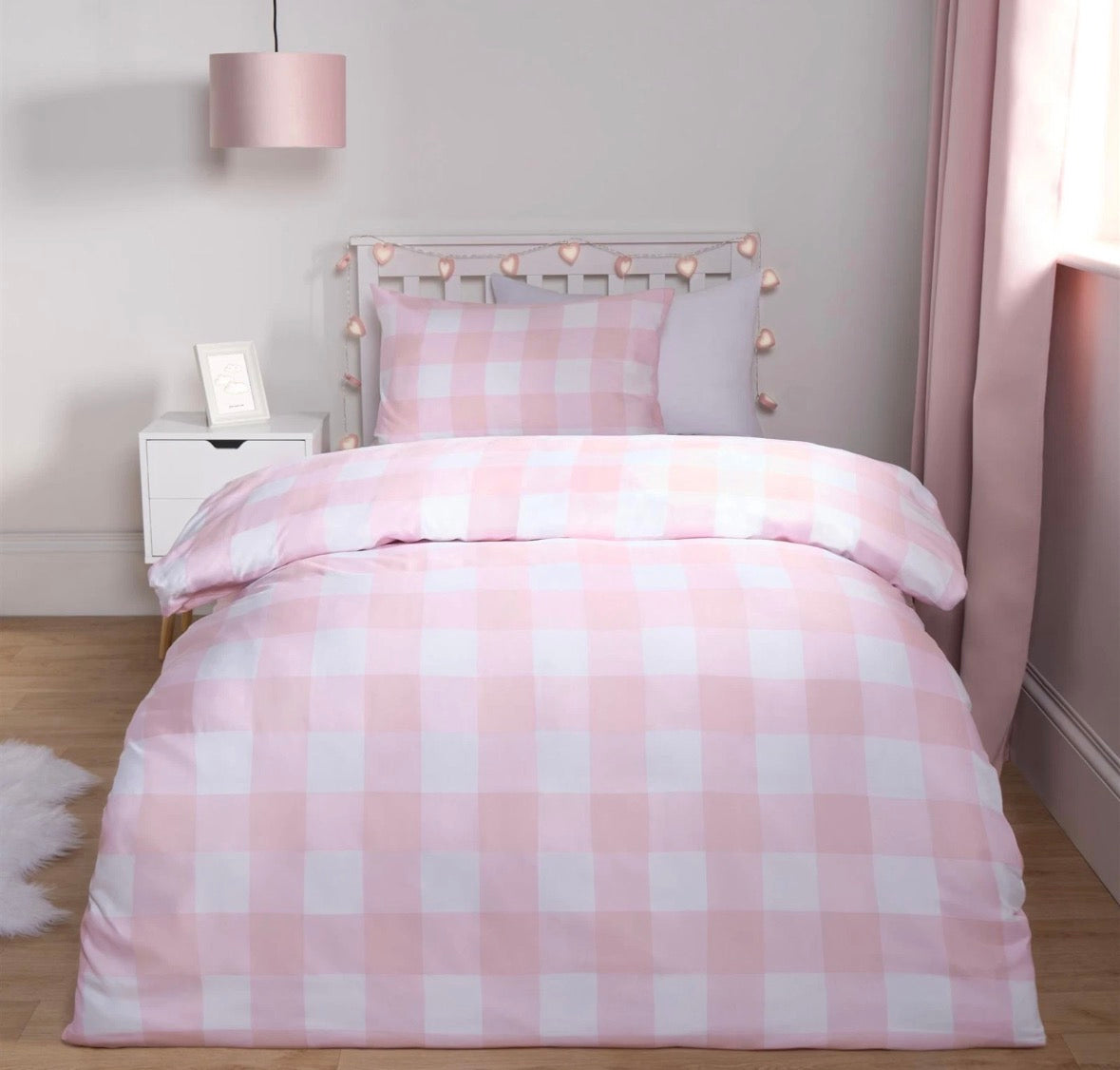 Pink Check Reversible Duvet Set