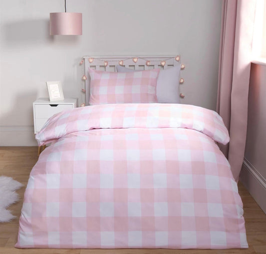 Pink Check Reversible Duvet Set