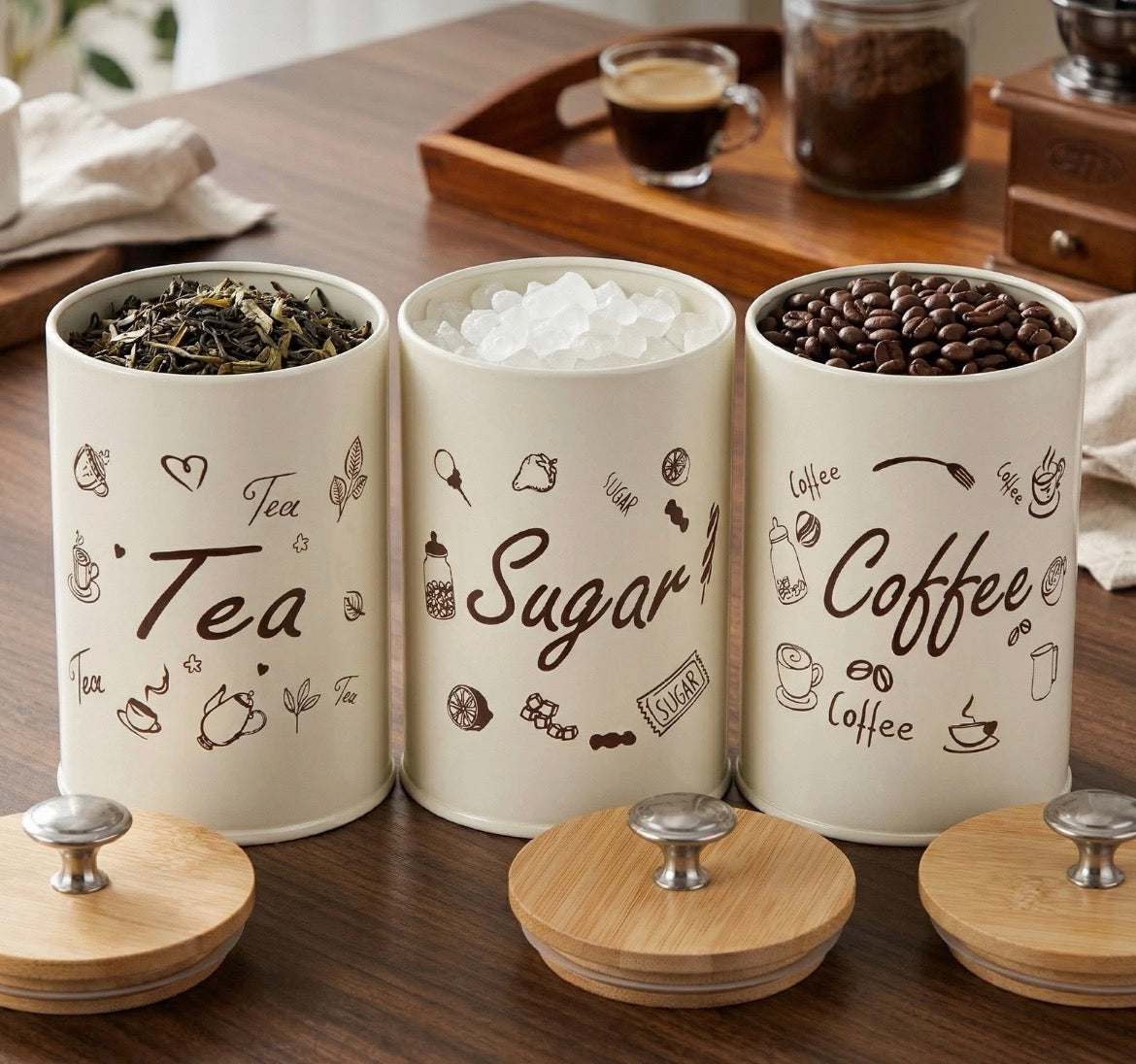 Tea Coffee Sugar Canisters Set of 3