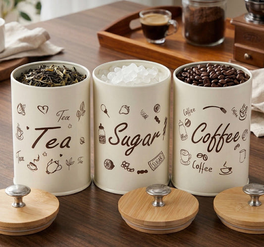 Tea Coffee Sugar Canisters Set of 3