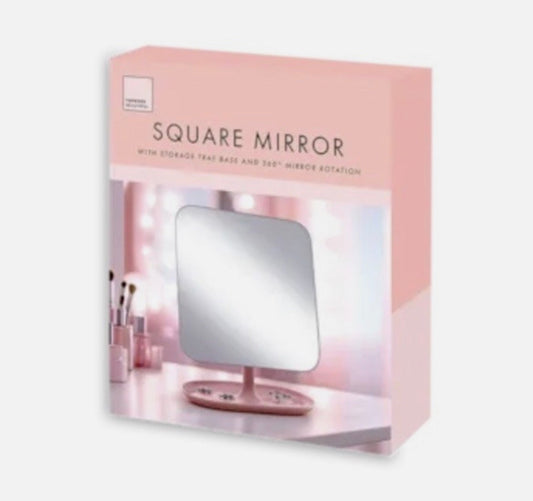 Rotating Square Mirror With Tray Stand