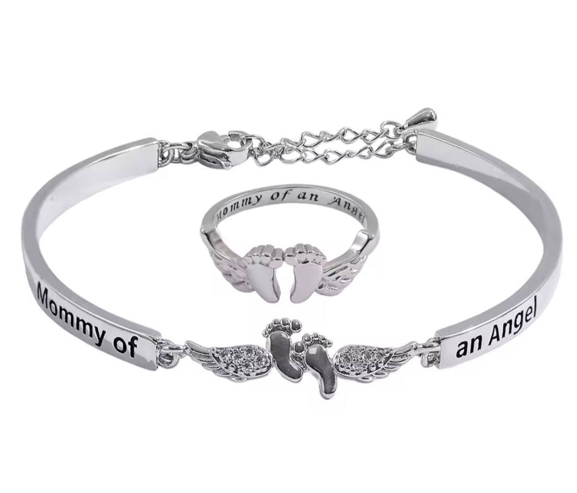 Mommy of An Angel Bracelet and Ring Set