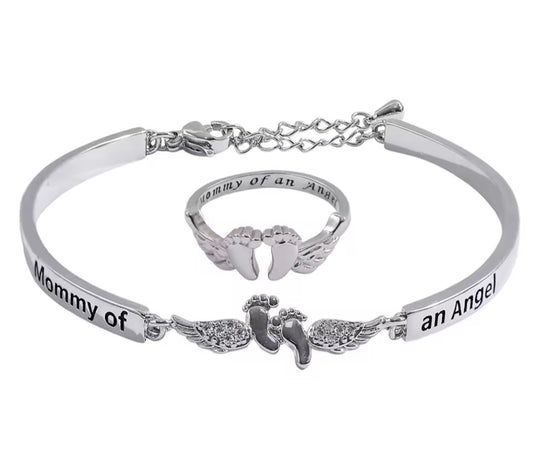 Mommy of An Angel Bracelet and Ring Set