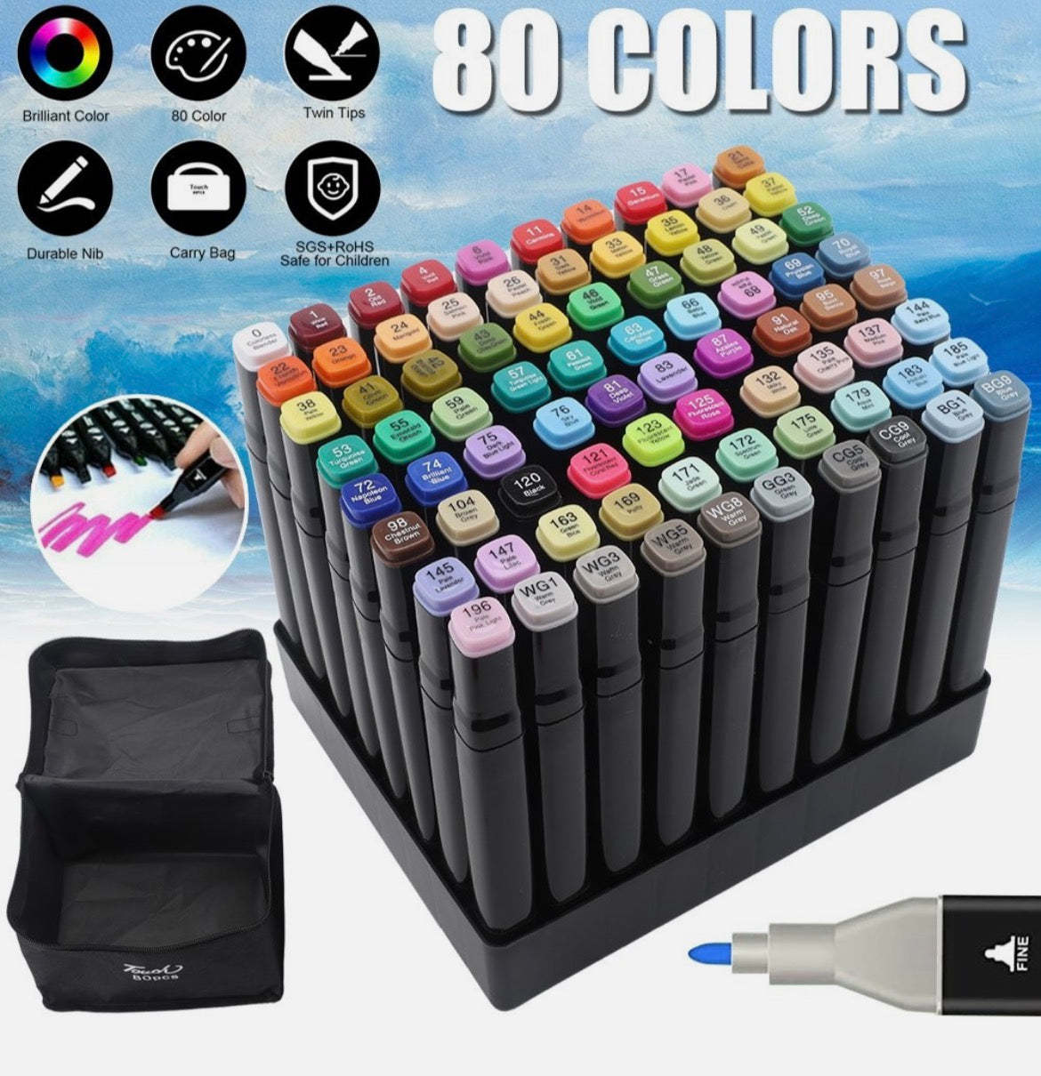 80 Colours Dual Tip Twin Marker Pens