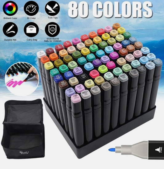 80 Colours Dual Tip Twin Marker Pens