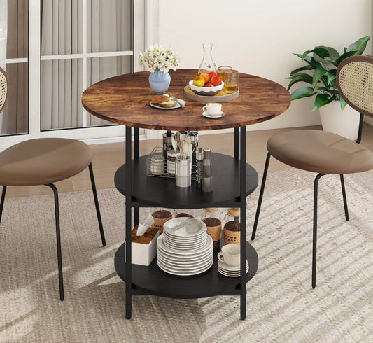 Round Dining Table with Storage Shelf