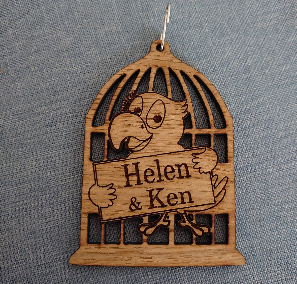 Personalized Oak Veneer Bird Cage Sign