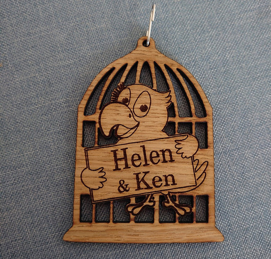Personalized Oak Veneer Bird Cage Sign