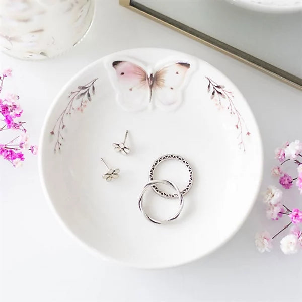 Elegant White Butterfly Ceramic Trinket Dish for Jewelry & Keys